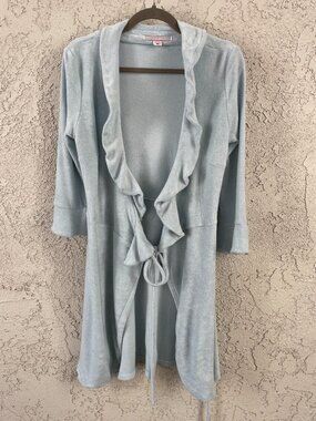 Vtg Victorias Secret Angels Robe Light Blue Terry Cloth Ruffle Tie Front S/M Y2K